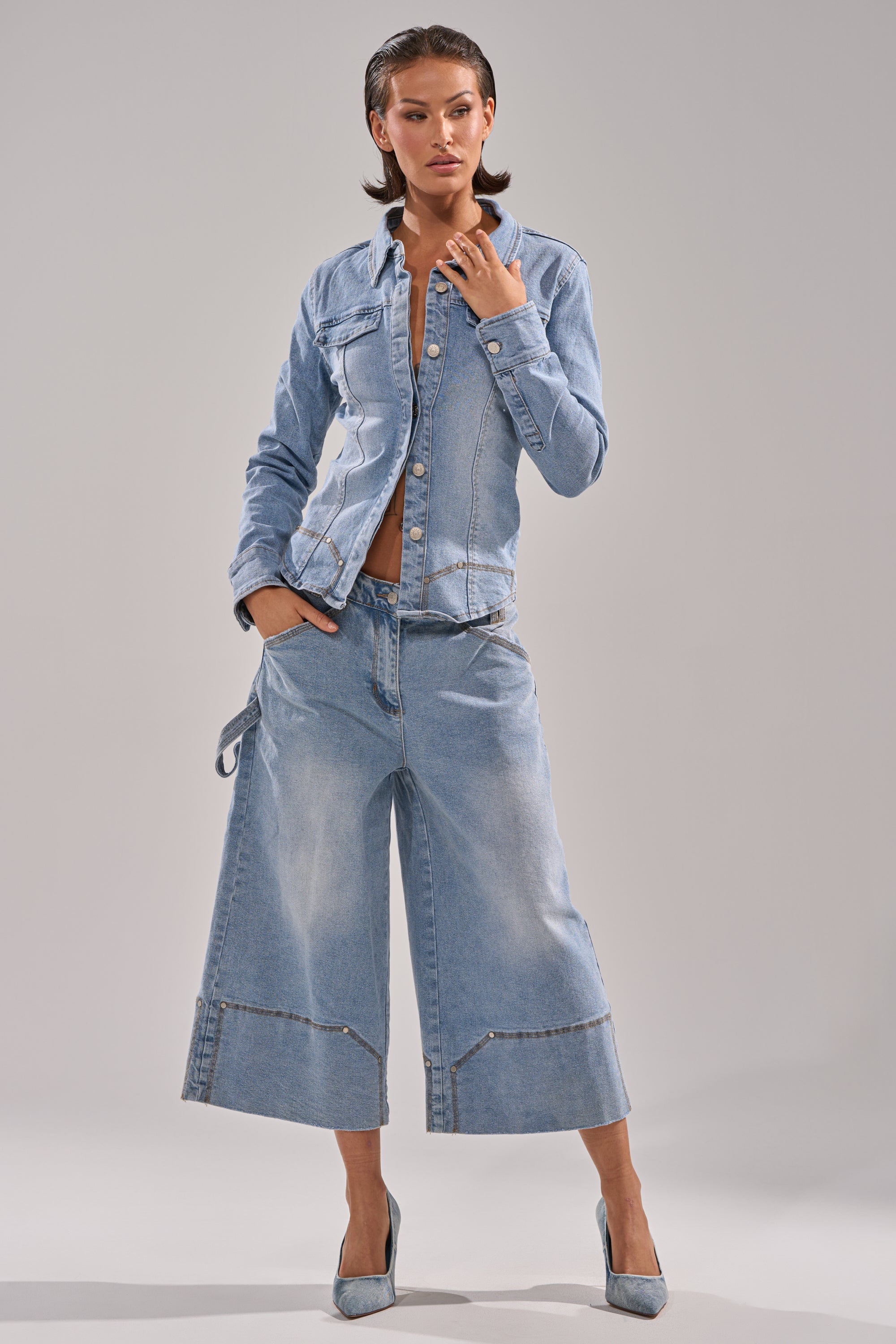 ROCK MY WORLD DENIM BUTTON DOWN