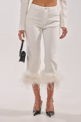 TRIPPY LIKE ME DENIM PANT WITH FEATHER
