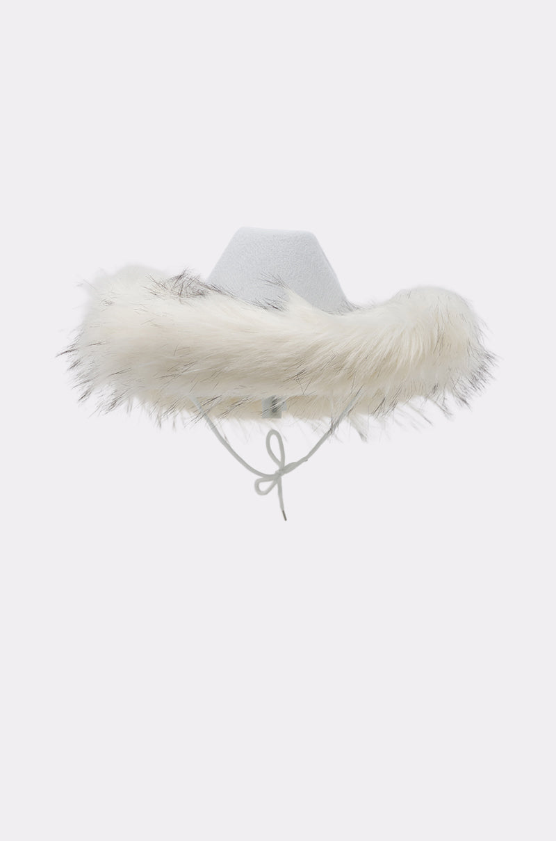LETS RIDE FAUX FUR TRIM COWBOY HAT