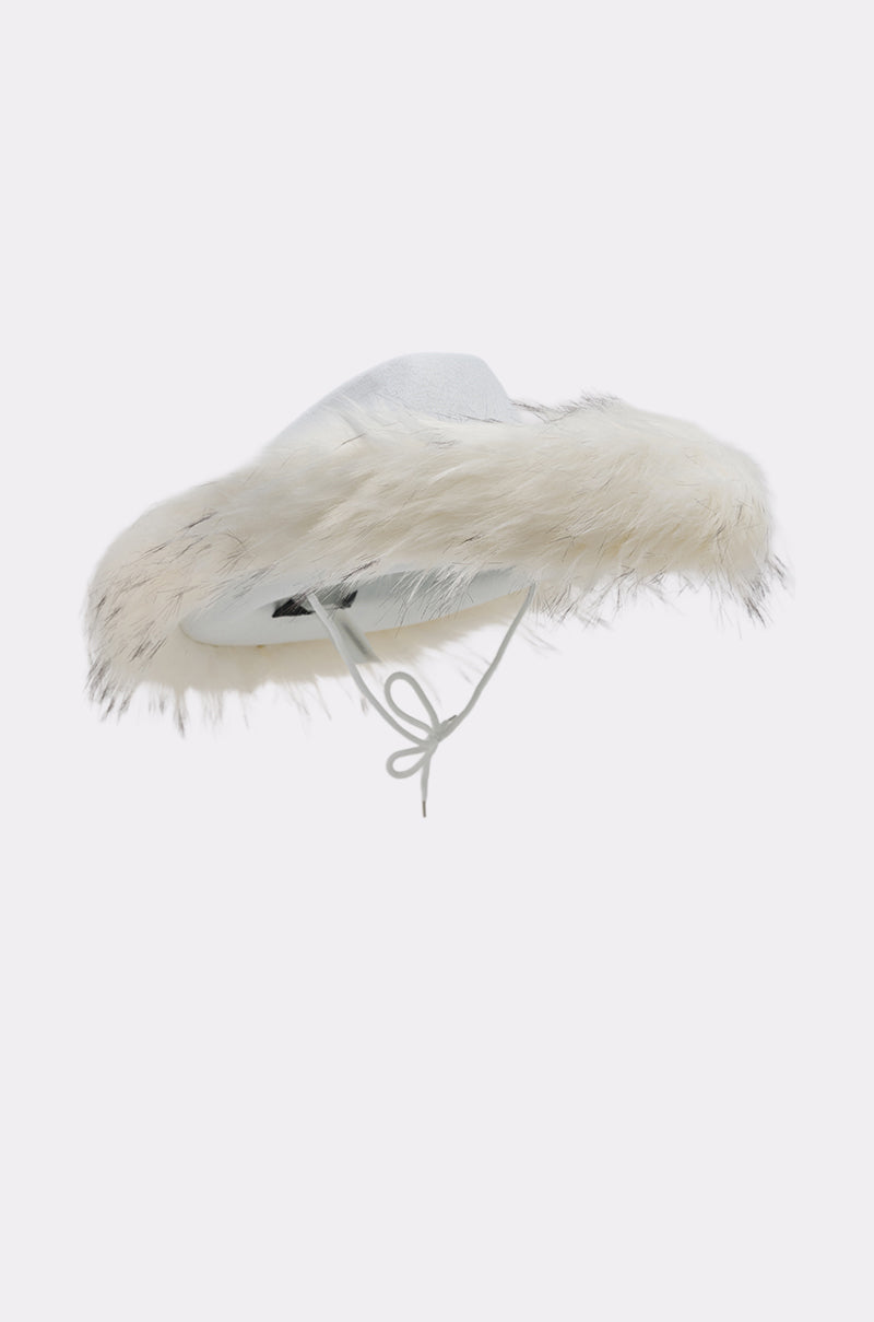 LETS RIDE FAUX FUR TRIM COWBOY HAT