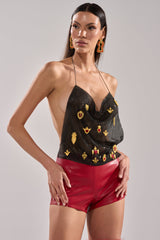 GILDED MESH HALTER TOP