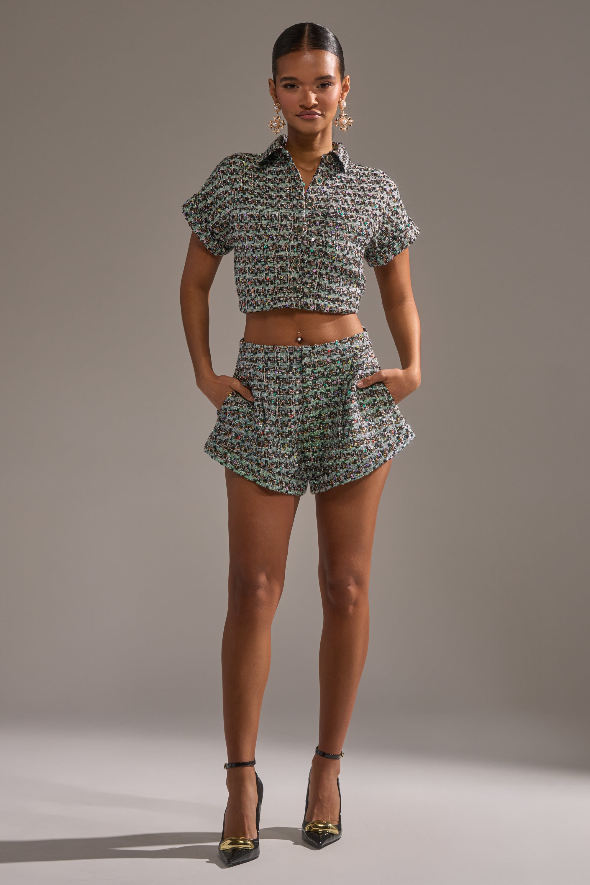 BRIGETTE TWEED BUTTON DOWN