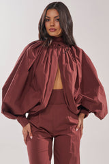 GOLD COAST BALLOON SLEEVE BLOUSE IN BROWN