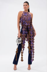 LIGHTS FLASHING BROCADE HALTER TIE NECK