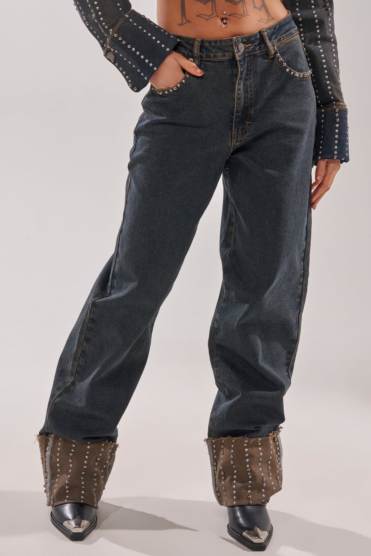 VANJA STUDDED WIDE LEG DENIM
