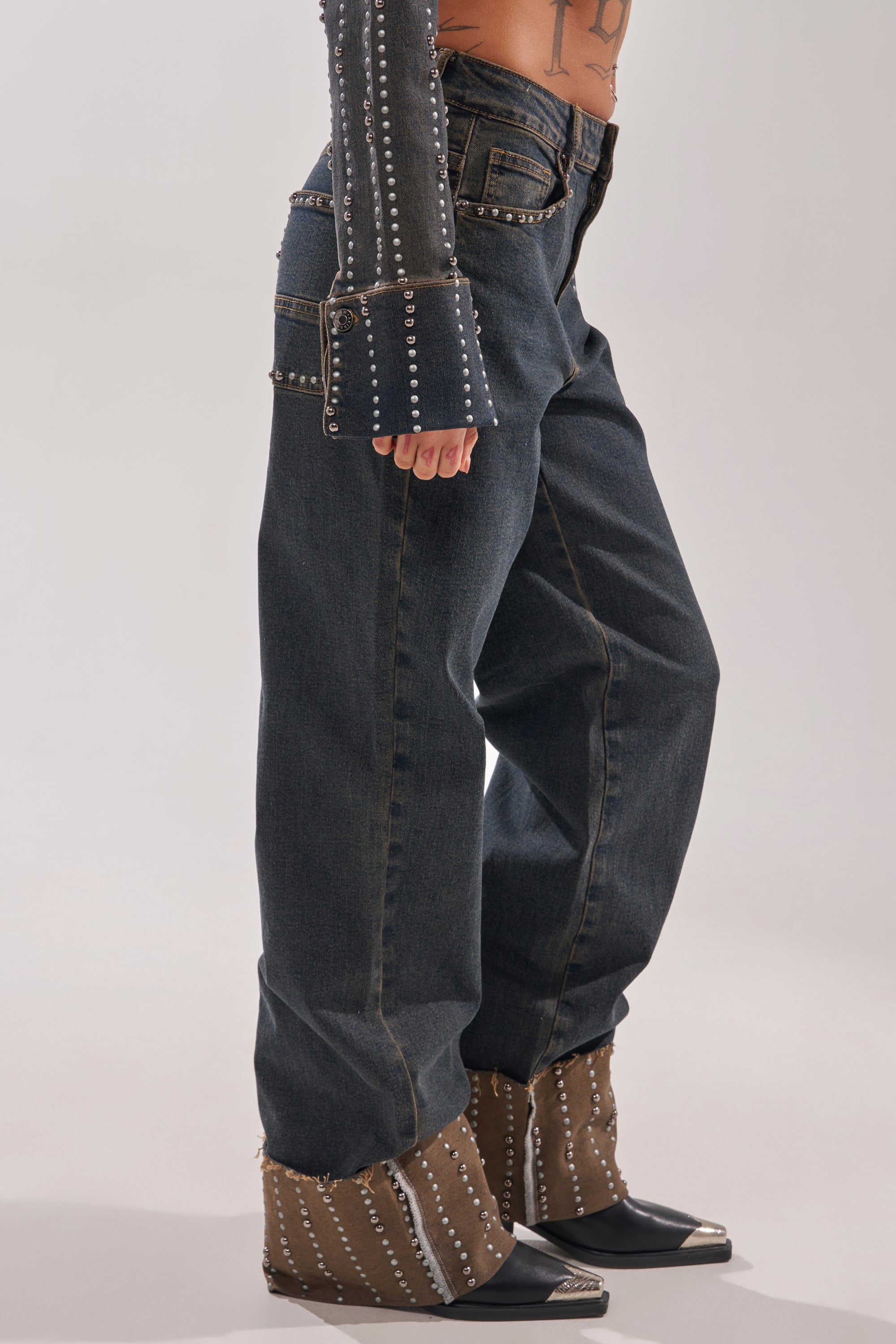 VANJA STUDDED WIDE LEG DENIM