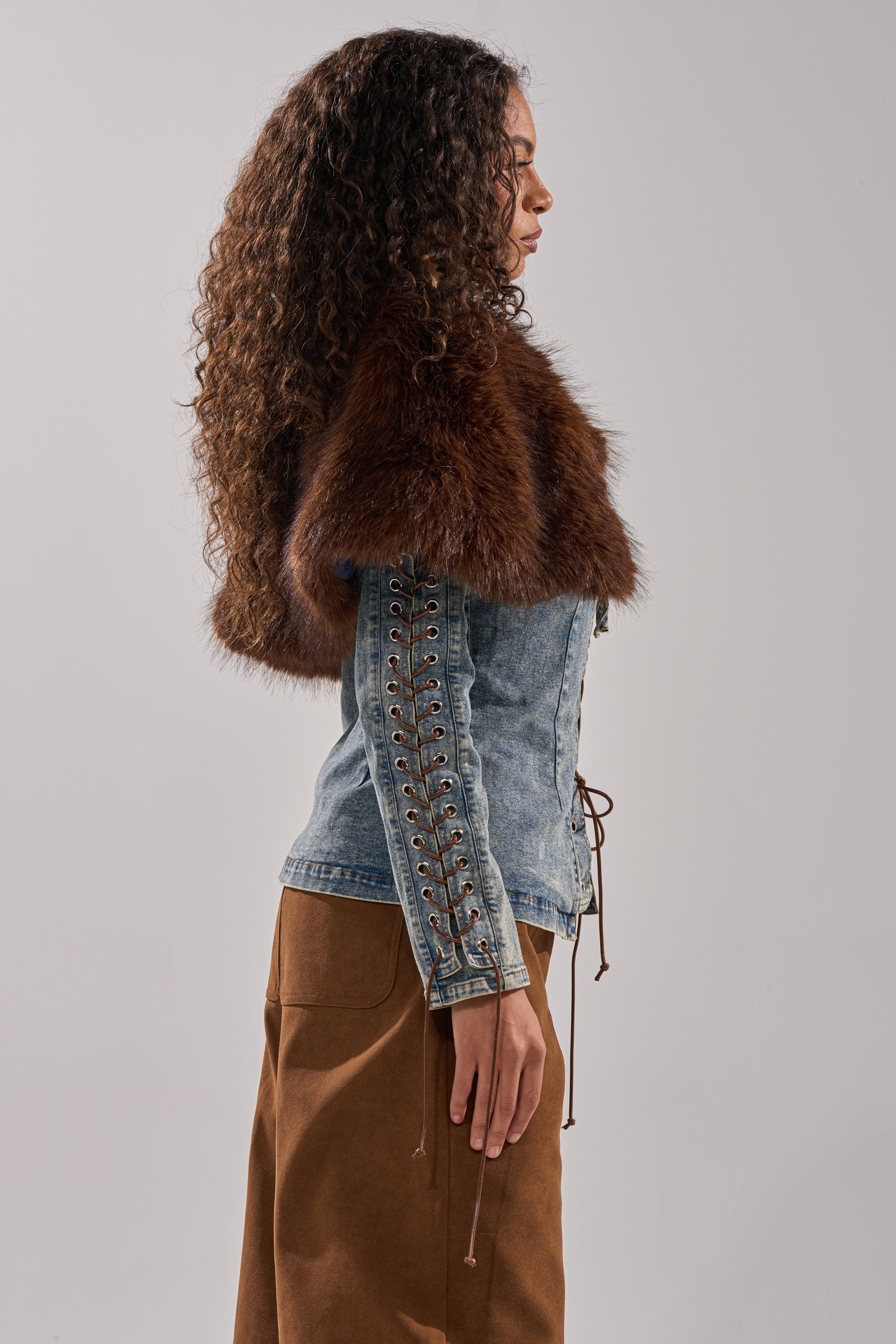 TRY ME BABY LACE UP DENIM TOP