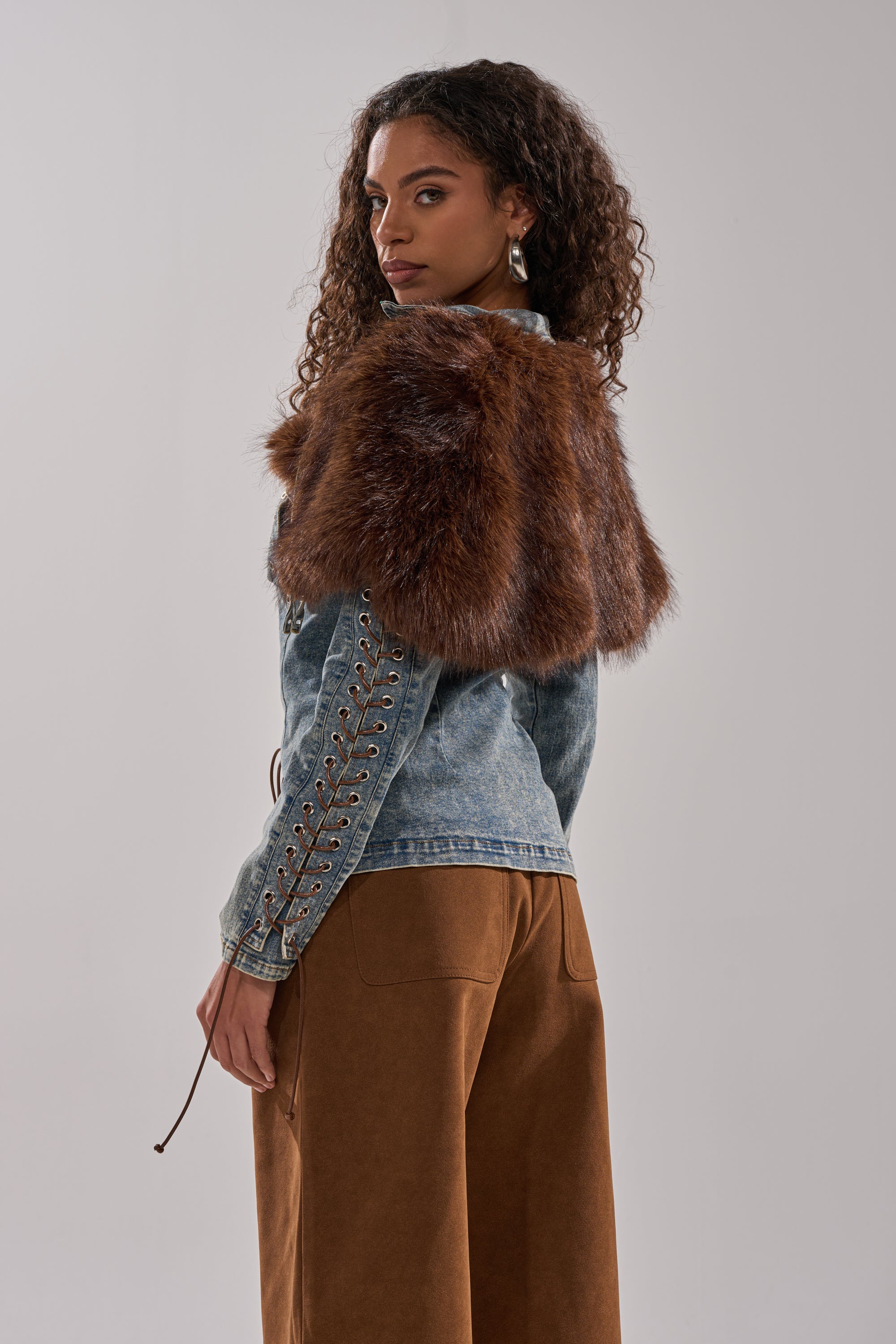 TRY ME BABY LACE UP DENIM TOP