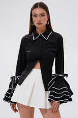 BUSINESS RUFFLE SLEEVE BUTTON DOWN