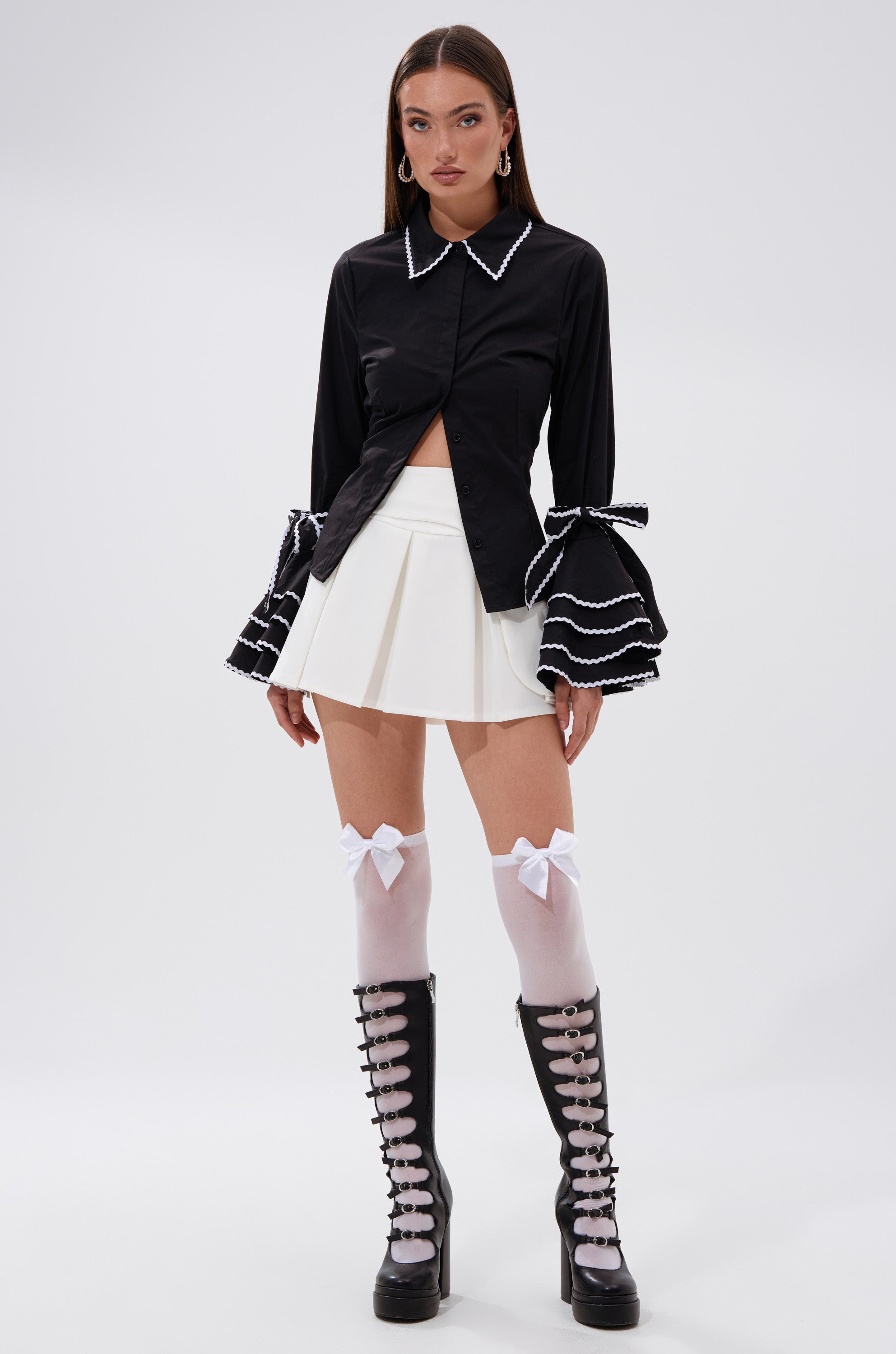 BUSINESS RUFFLE SLEEVE BUTTON DOWN