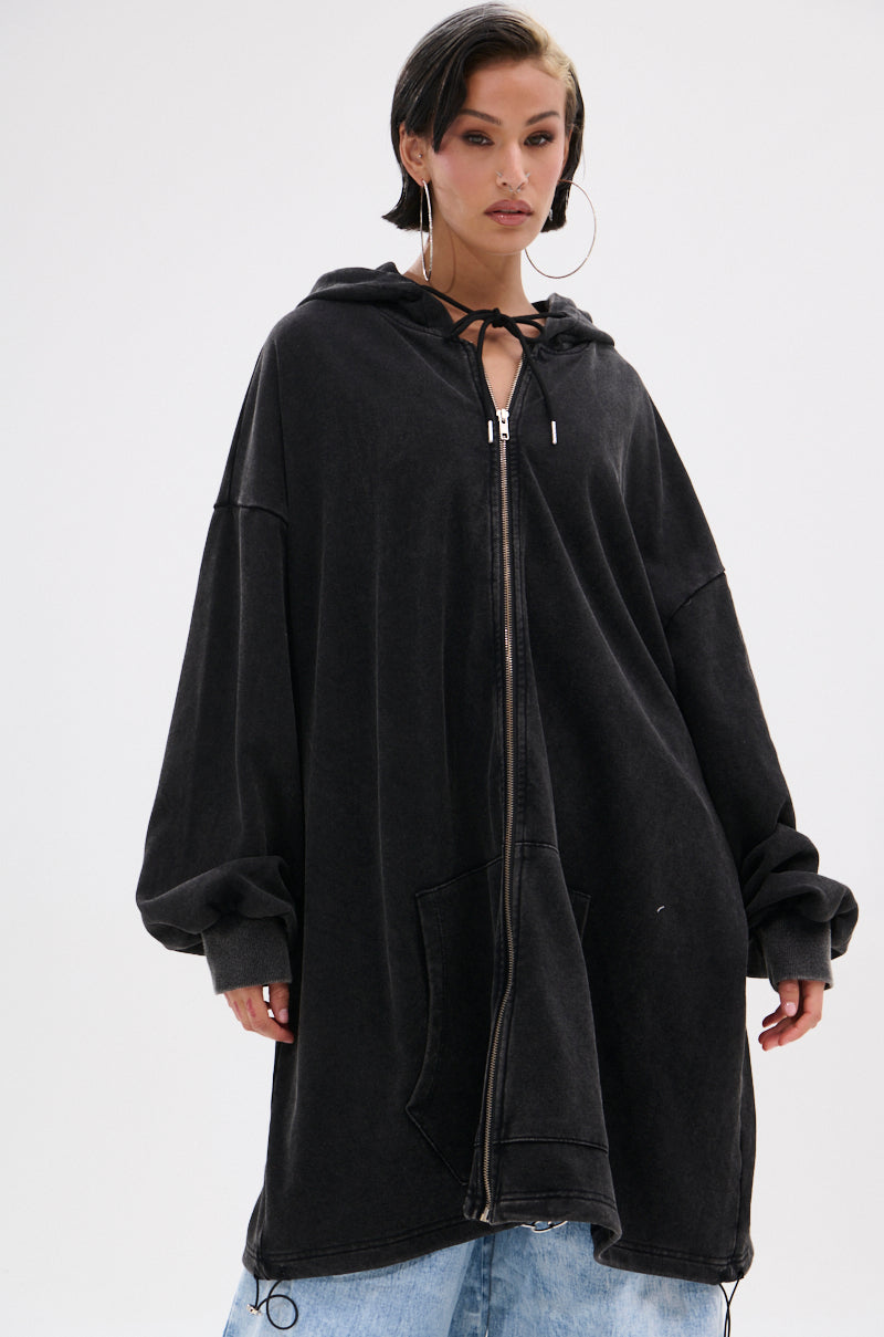 BELIEVE WHAT YOU HEARD OVERSIZED ZIP UP SWEATSHIRT