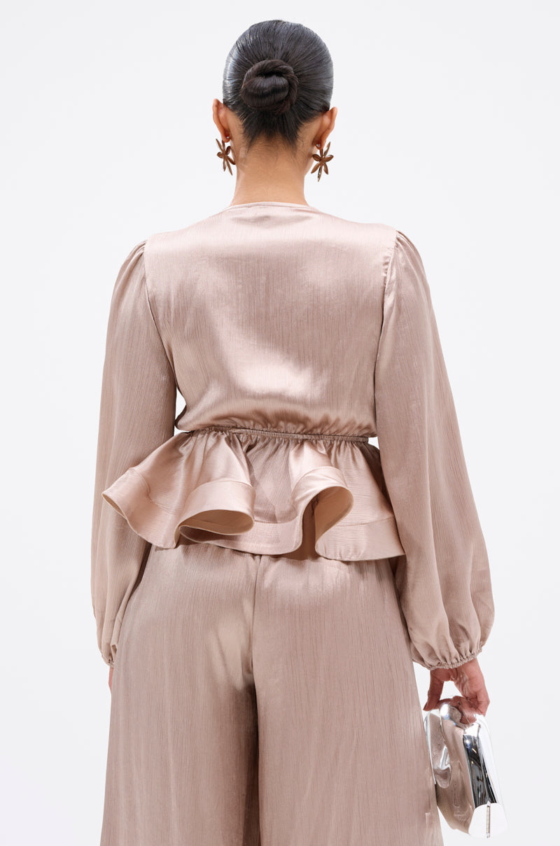 ELEGANT PEPLUM TIE FRONT BLOUSE