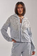 OH HOT DAMN EMBELLISHED ZIP UP SWEATSHIRT