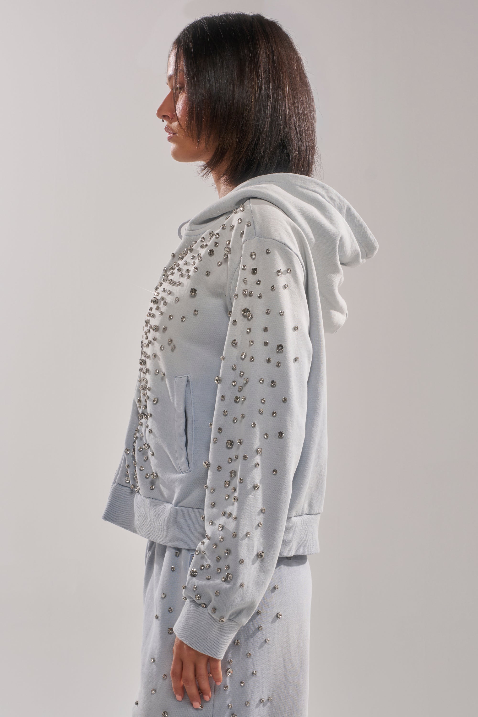 OH HOT DAMN EMBELLISHED ZIP UP SWEATSHIRT