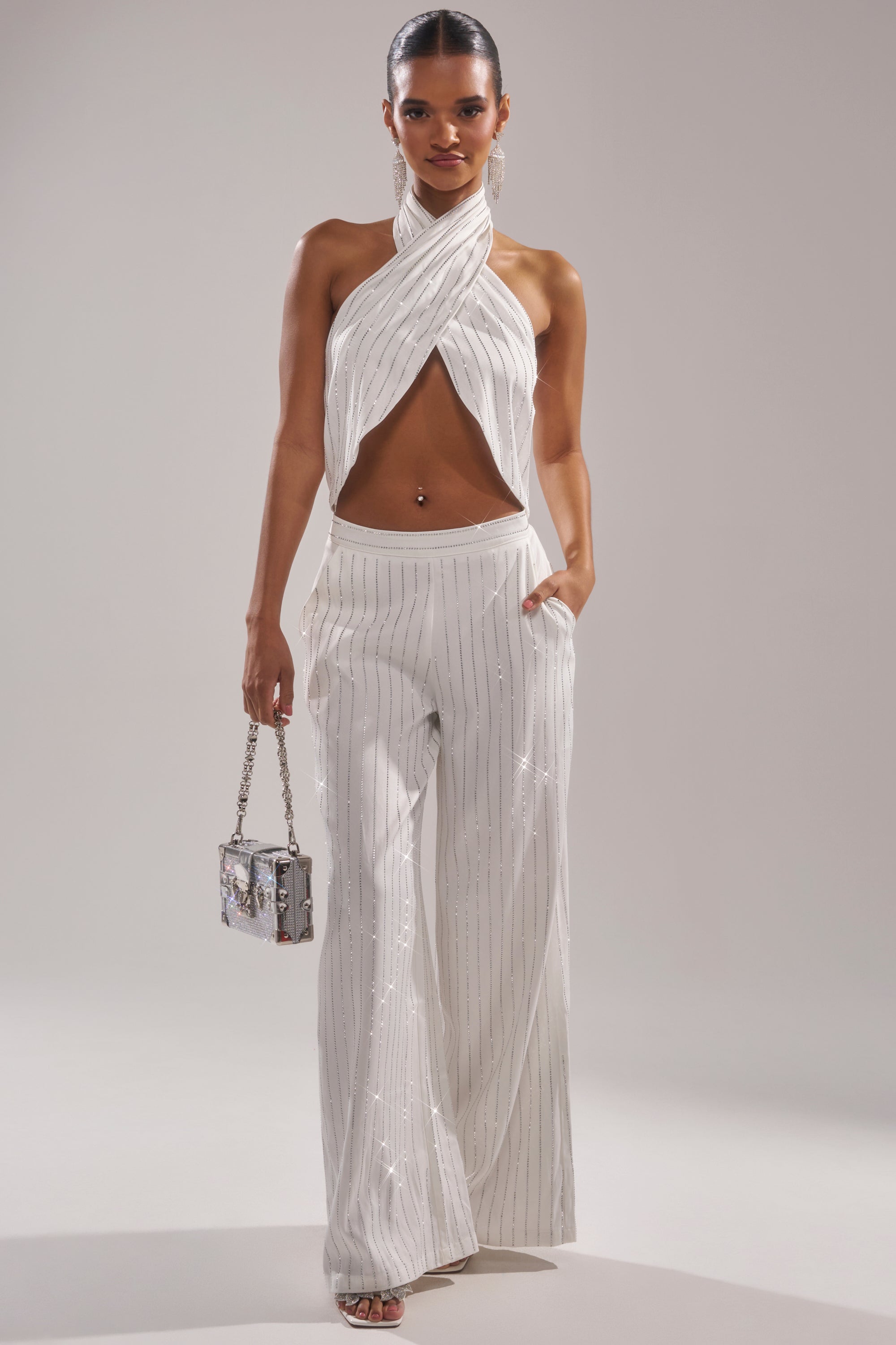 PRINCESS TREATMENT RHINESTONE HALTER TOP
