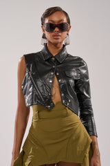 ALL FOR ME FAUX LEATHER BLOUSE