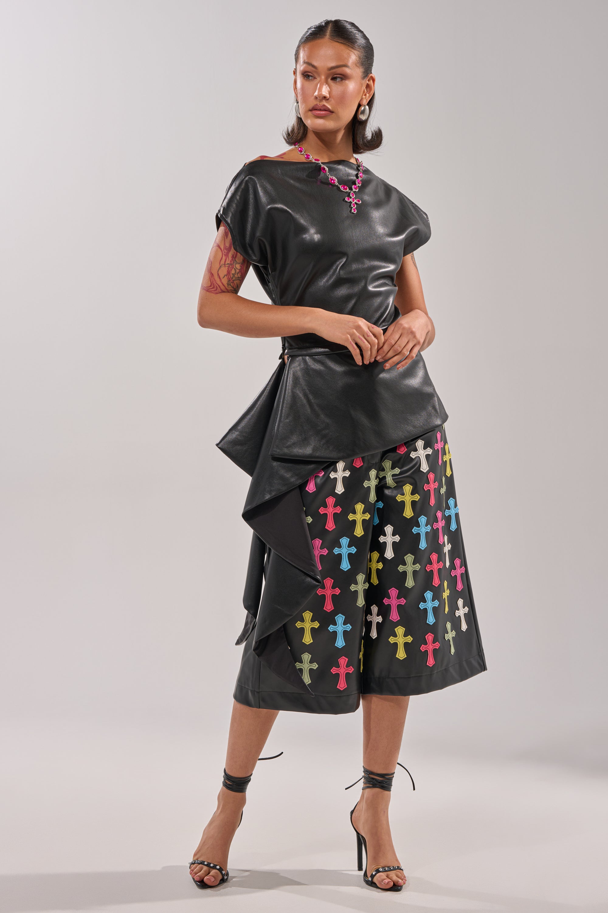 ALEXA FAUX LEATHER BLOUSE