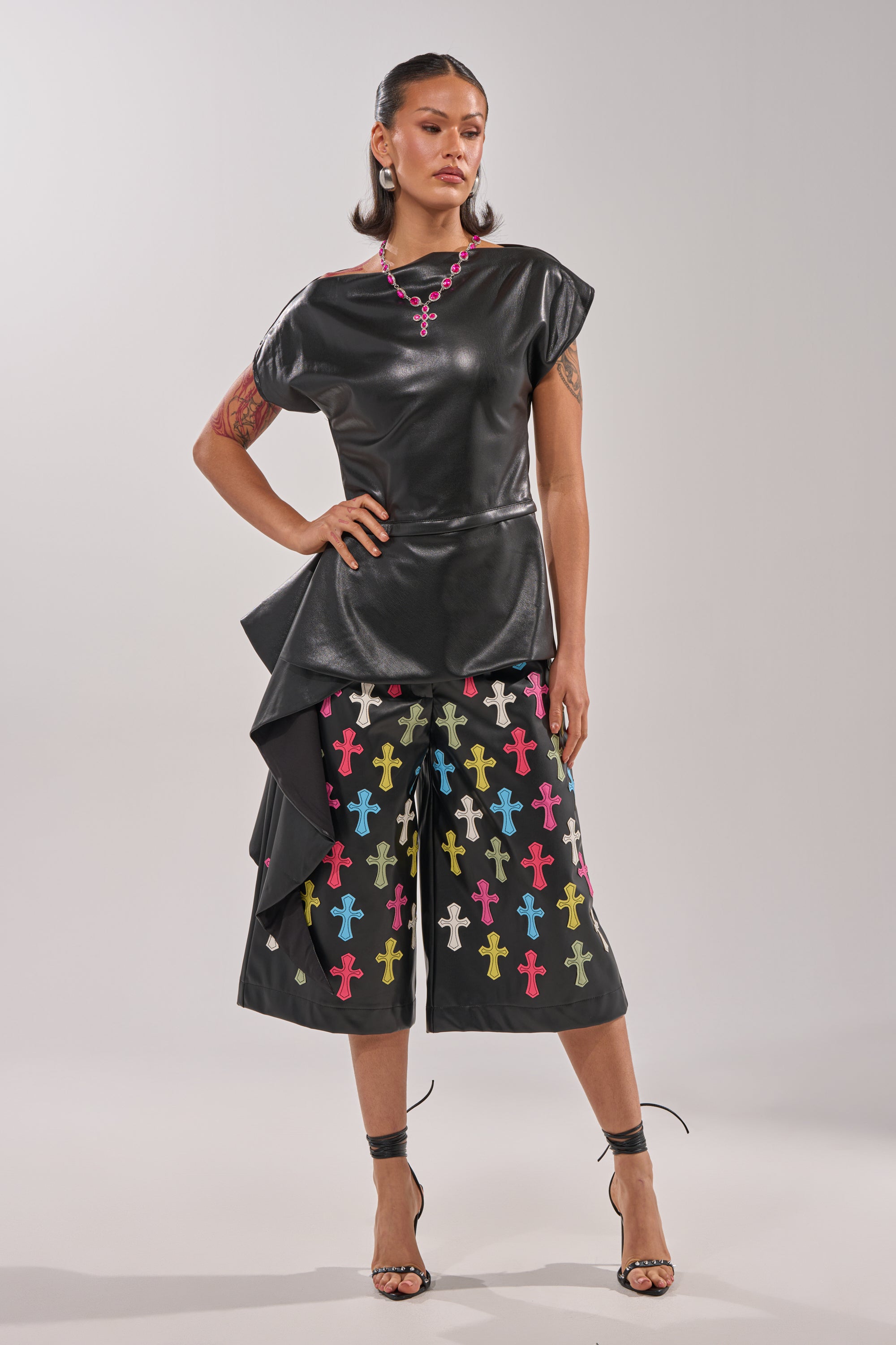 ALEXA FAUX LEATHER BLOUSE