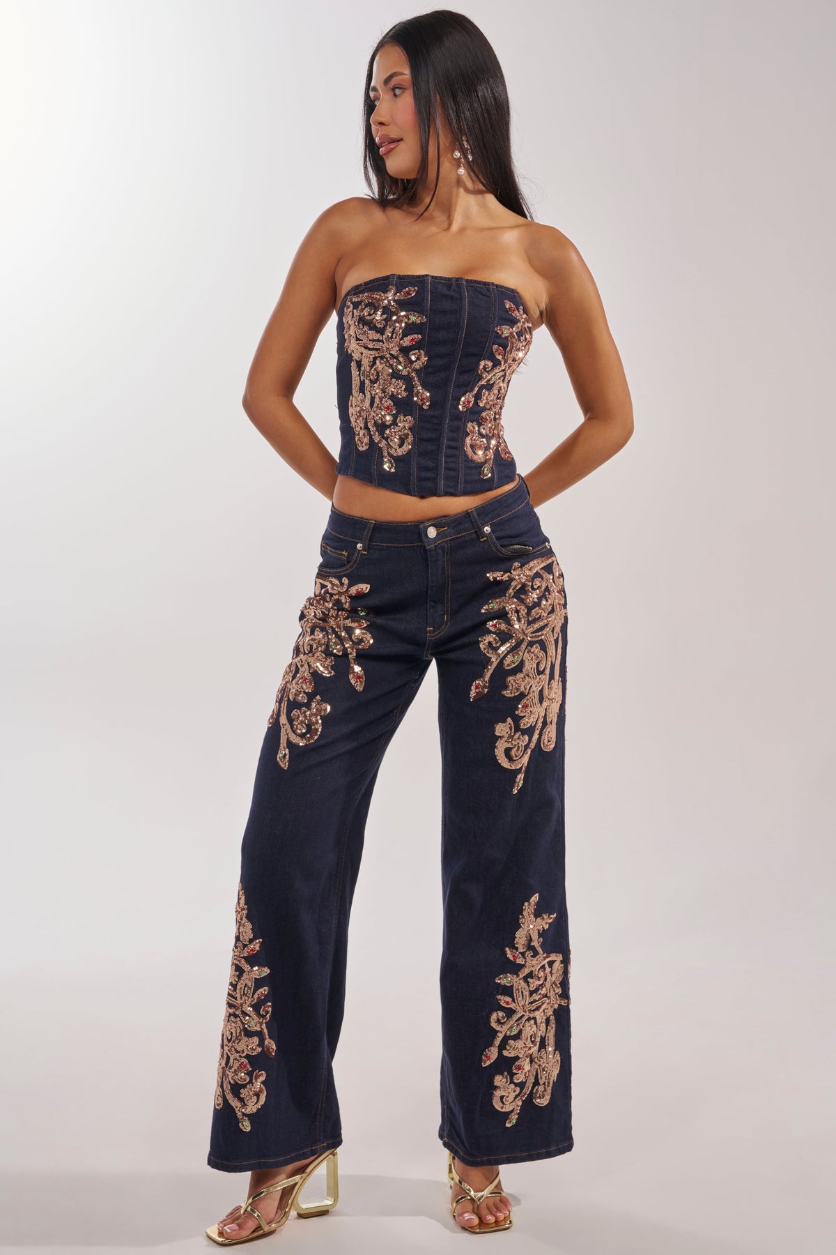 MALIBU EMBELLISHED WIDE LEG DENIM