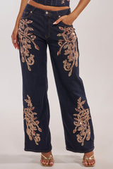 MALIBU EMBELLISHED WIDE LEG DENIM