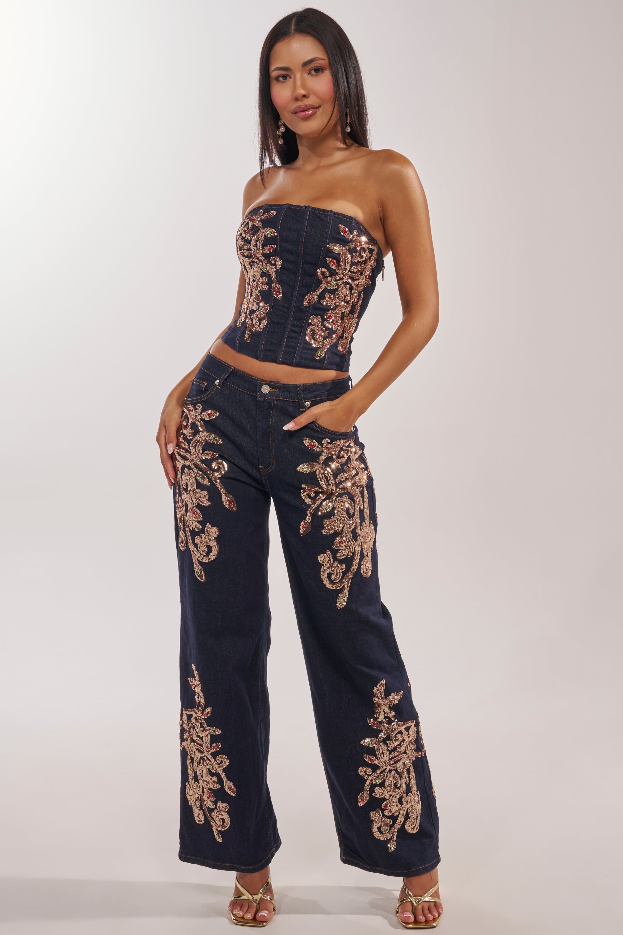 MALIBU LACE UP EMBELLISHED DENIM CORSET