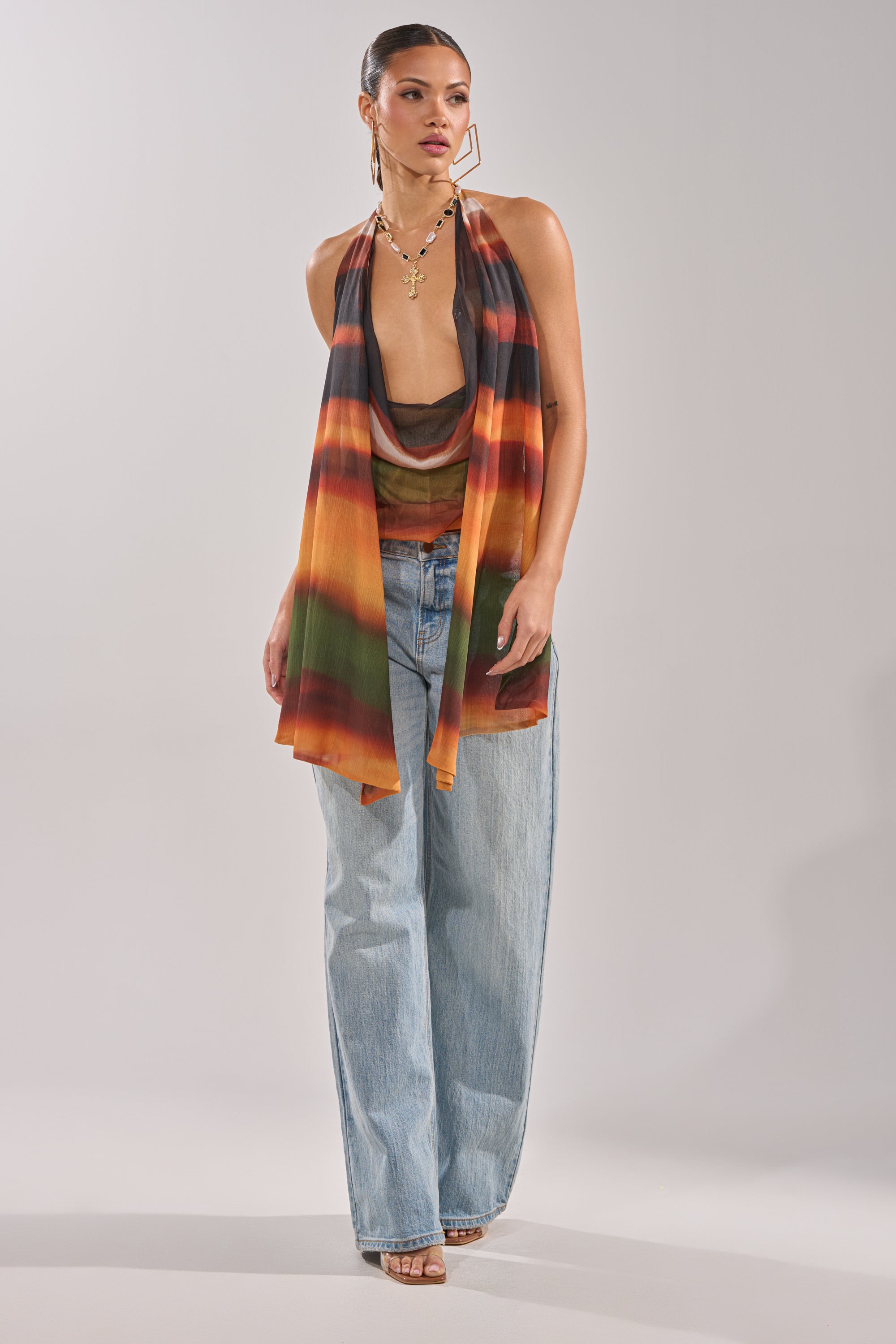 SELENA DEEP COWL HALTER TOP