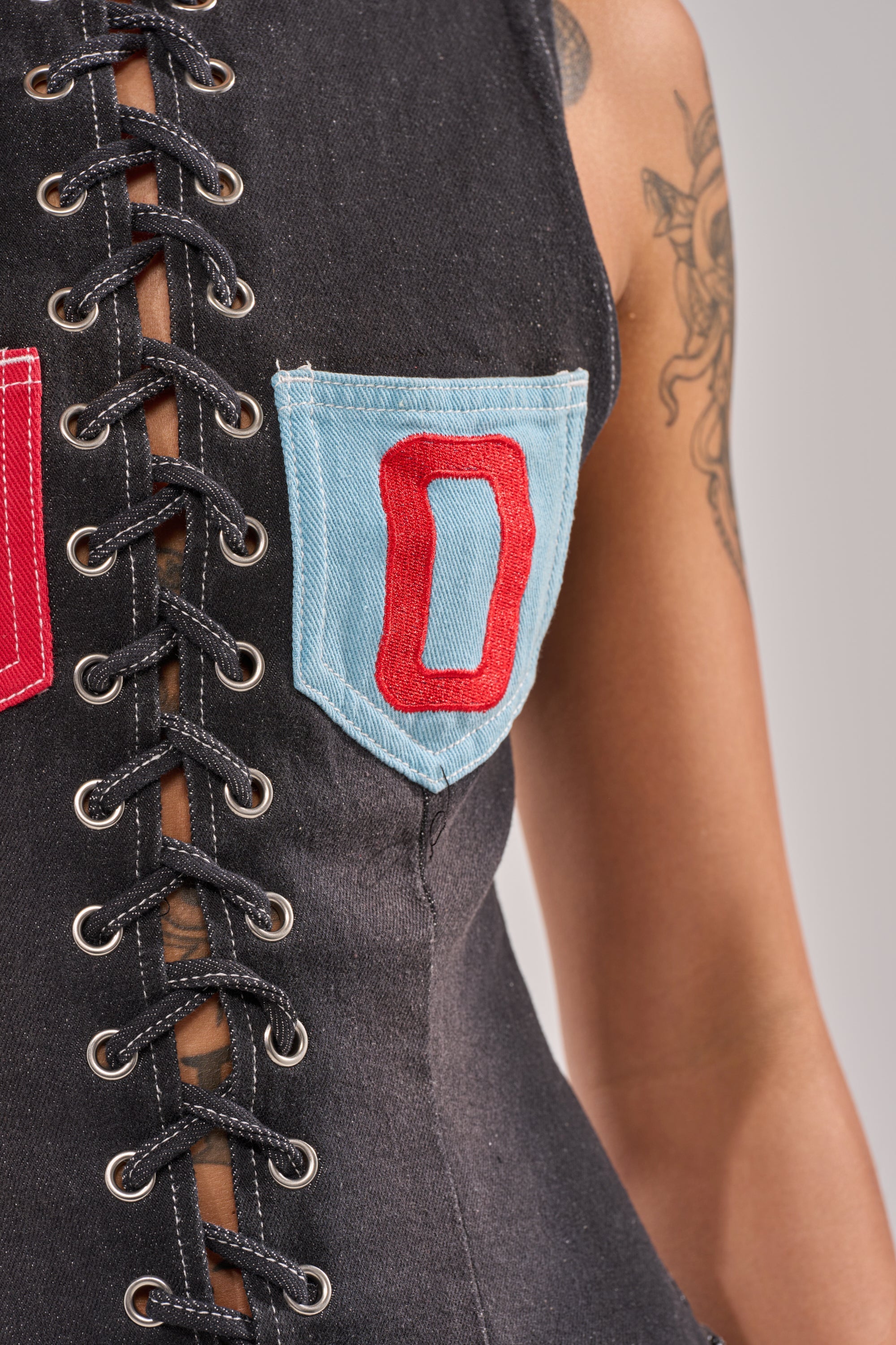BRING IT BACK LACE UP DENIM TOP
