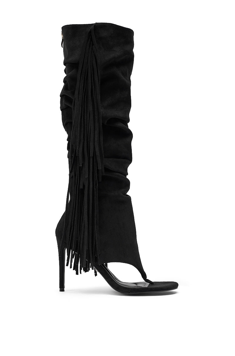 AZALEA WANG JOHANNA BLACK FRINGE GLADIATOR SANDAL