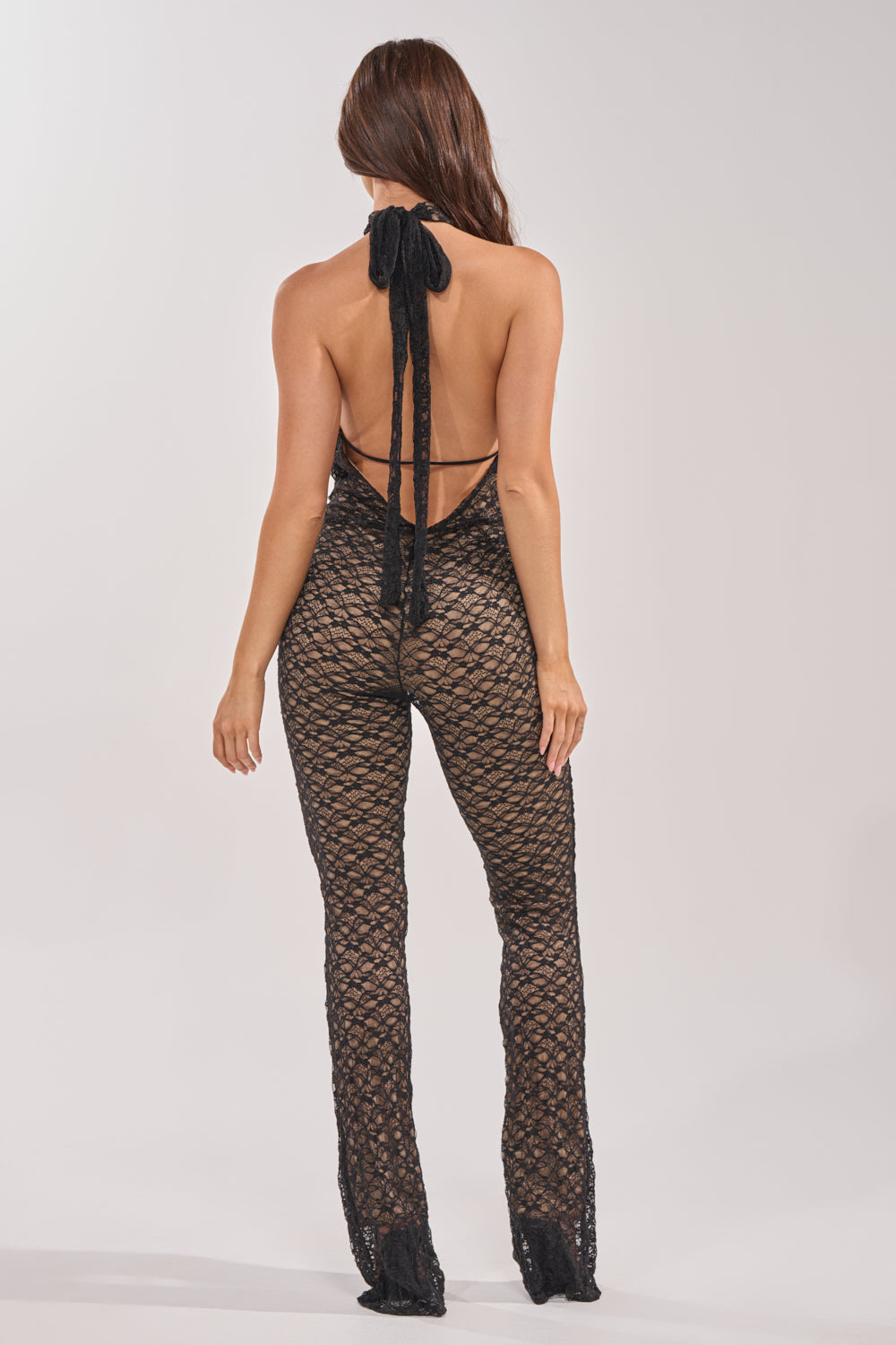 MAIN VIBE LACE JUMPSUIT IN BLACK
