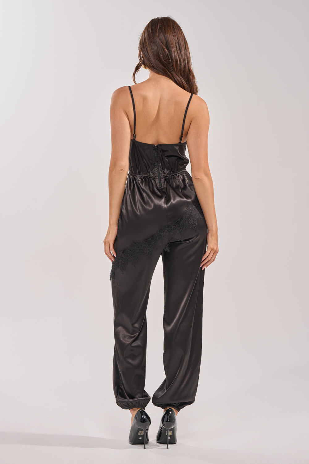 MIDNIGHT MUSE LACE SATIN JUMPSUIT