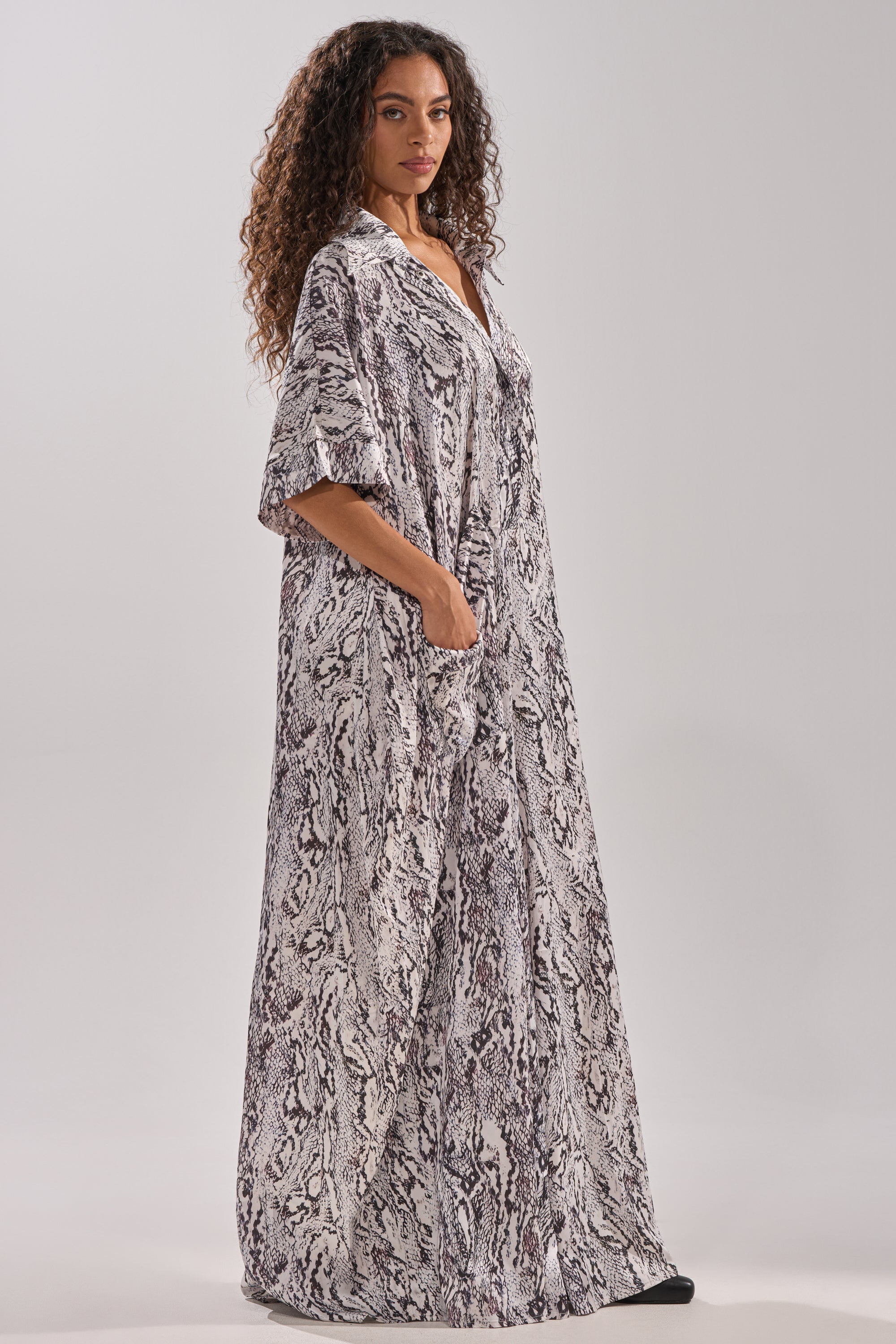 SHE'S RICH OVERSIZED SATIN JUMPSUIT IN SNAKE PRINT