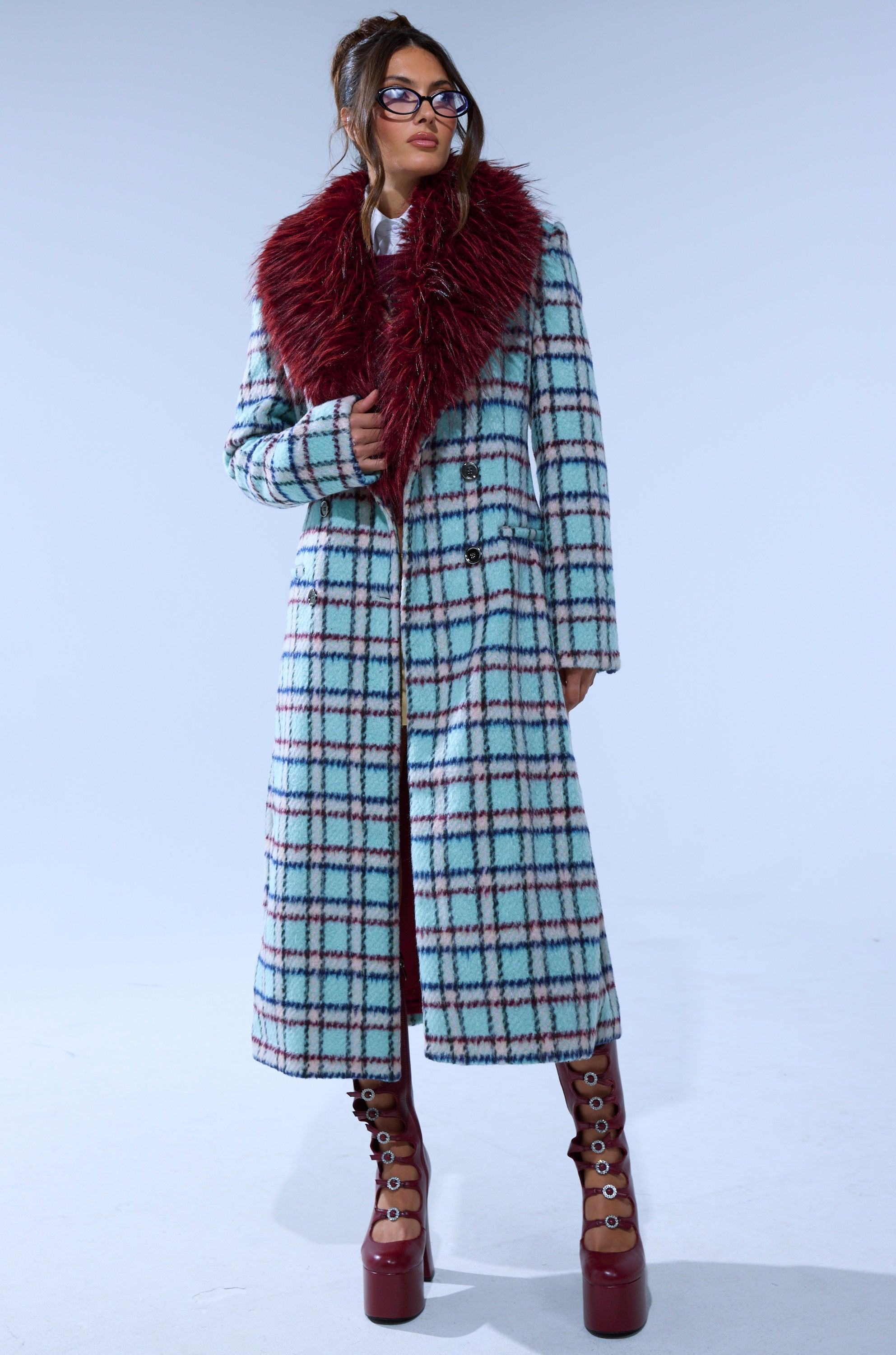 TEA FOR TWO FUR TRIM TRENCH IN BLUE