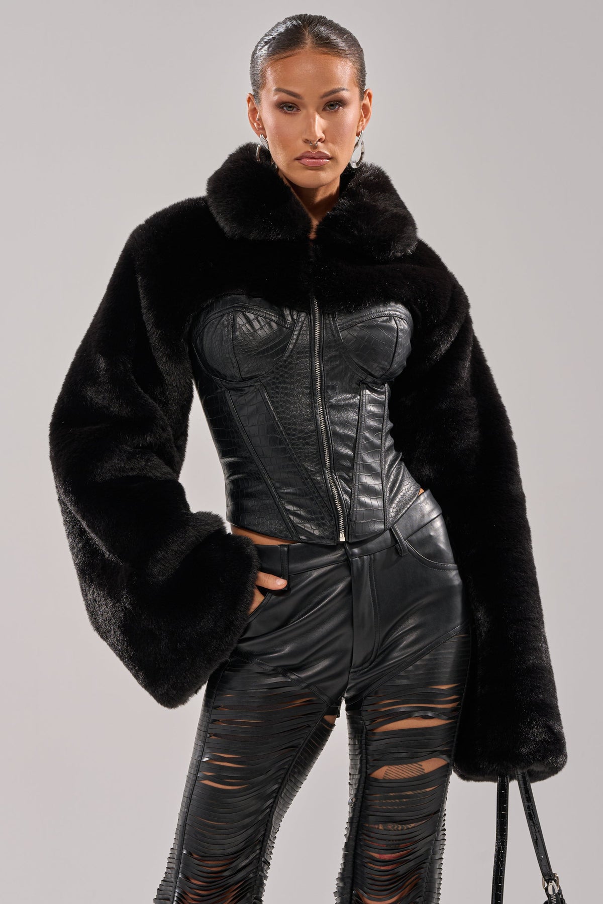 SHORTY CORSETED FAUX FUR