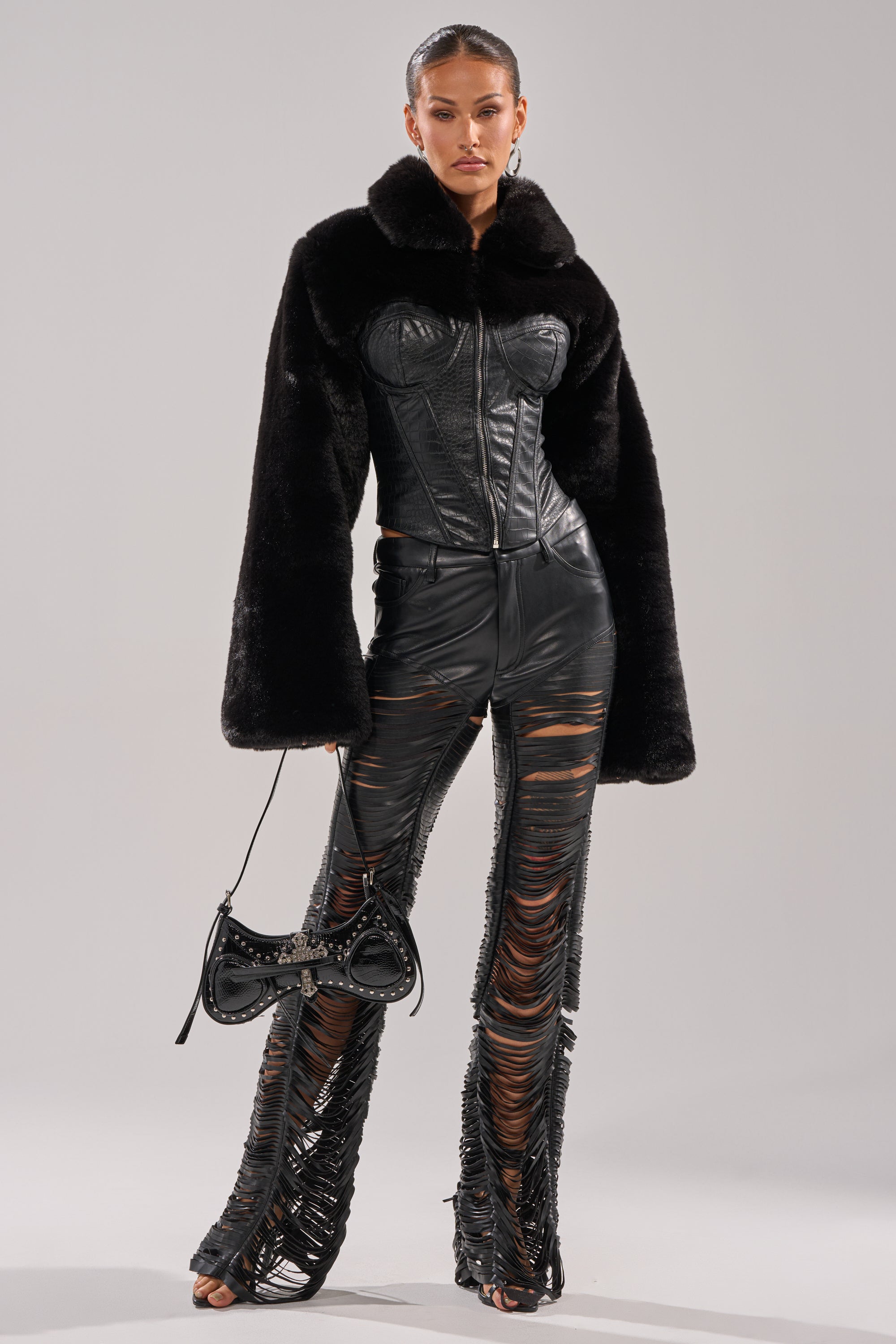 SHORTY CORSETED FAUX FUR