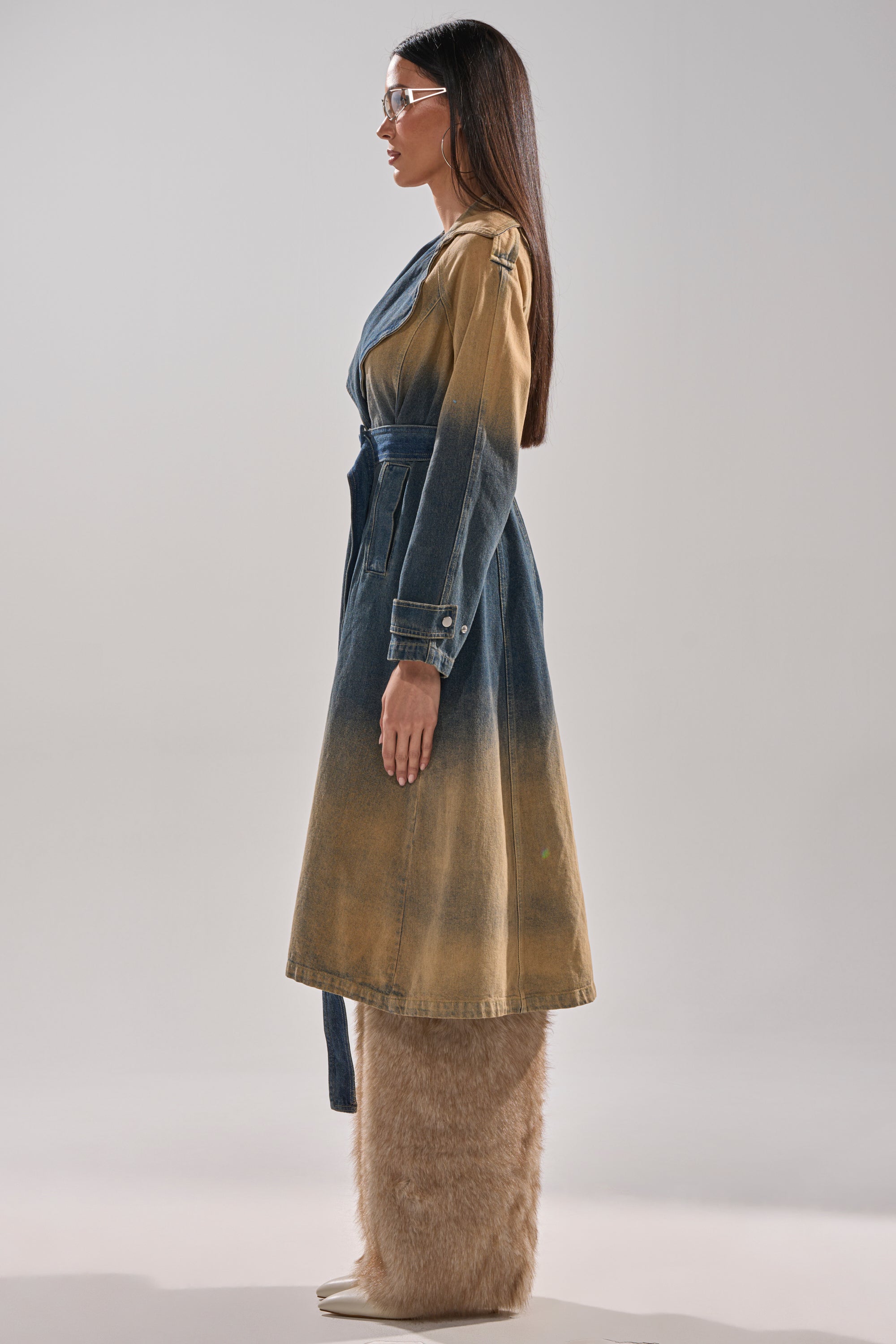 ACID WASHED DENIM TRENCH