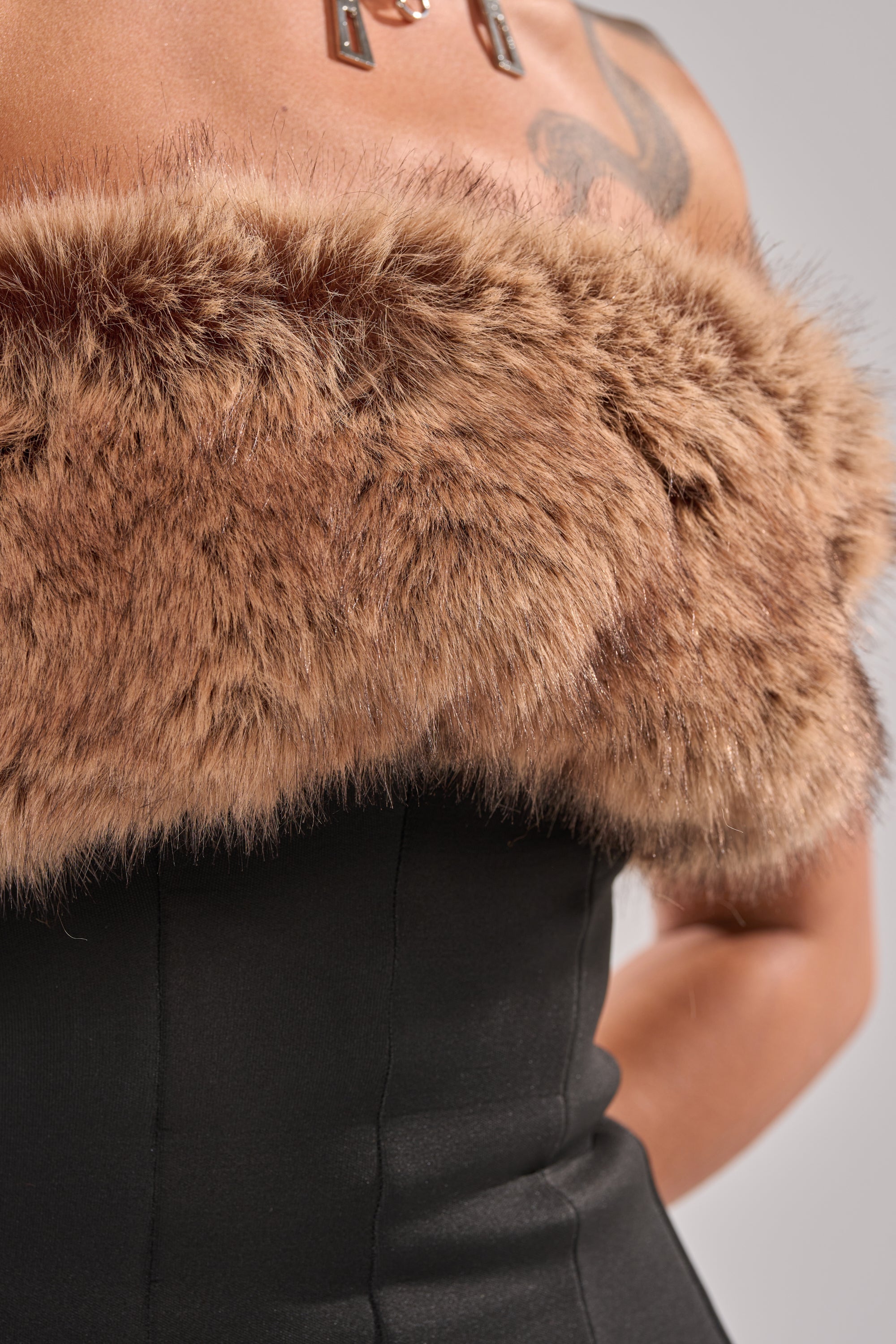 SO CHIC FAUX LEATHER BLOUSE WITH FUR TRIM
