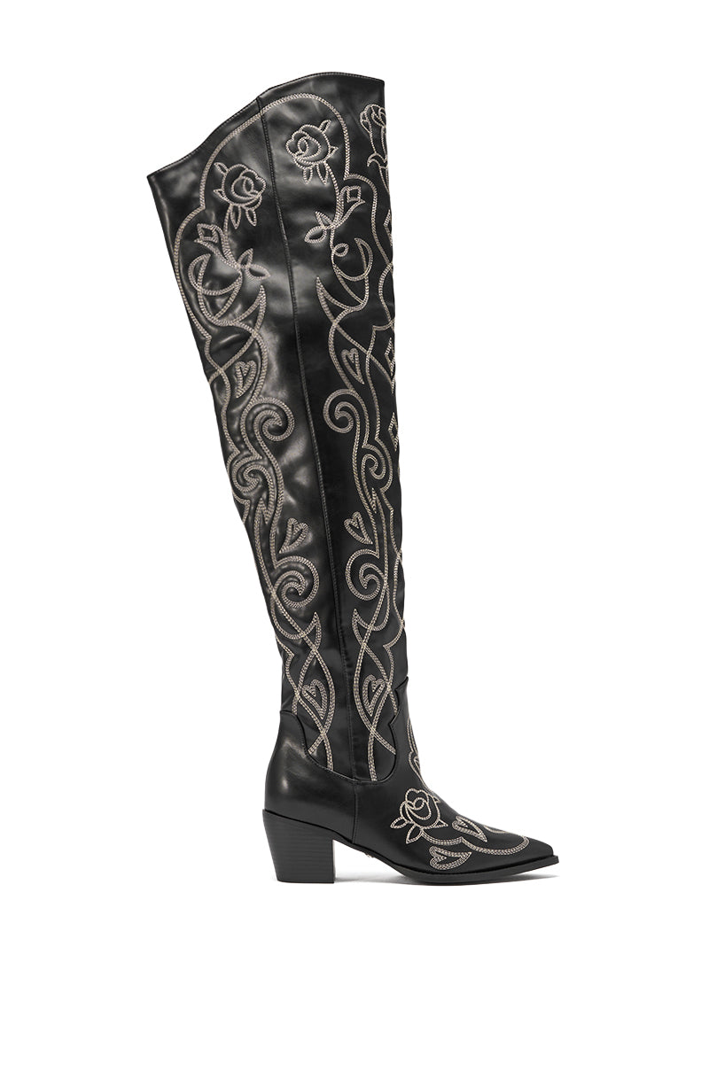 AZALEA WANG KESS BLACK WESTERN THIGH HIGH CHUNKY BOOT