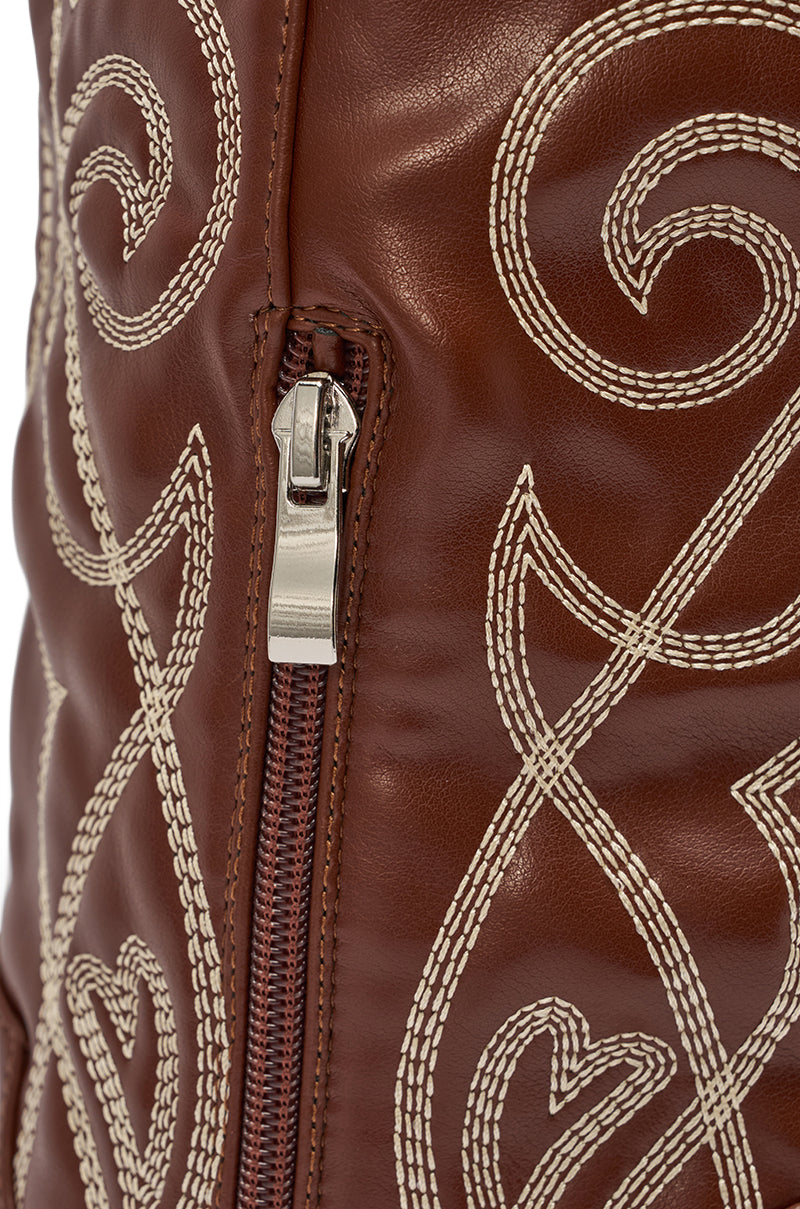 AZALEA WANG KETA BROWN WESTERN THIGH HIGH STILETTO BOOT