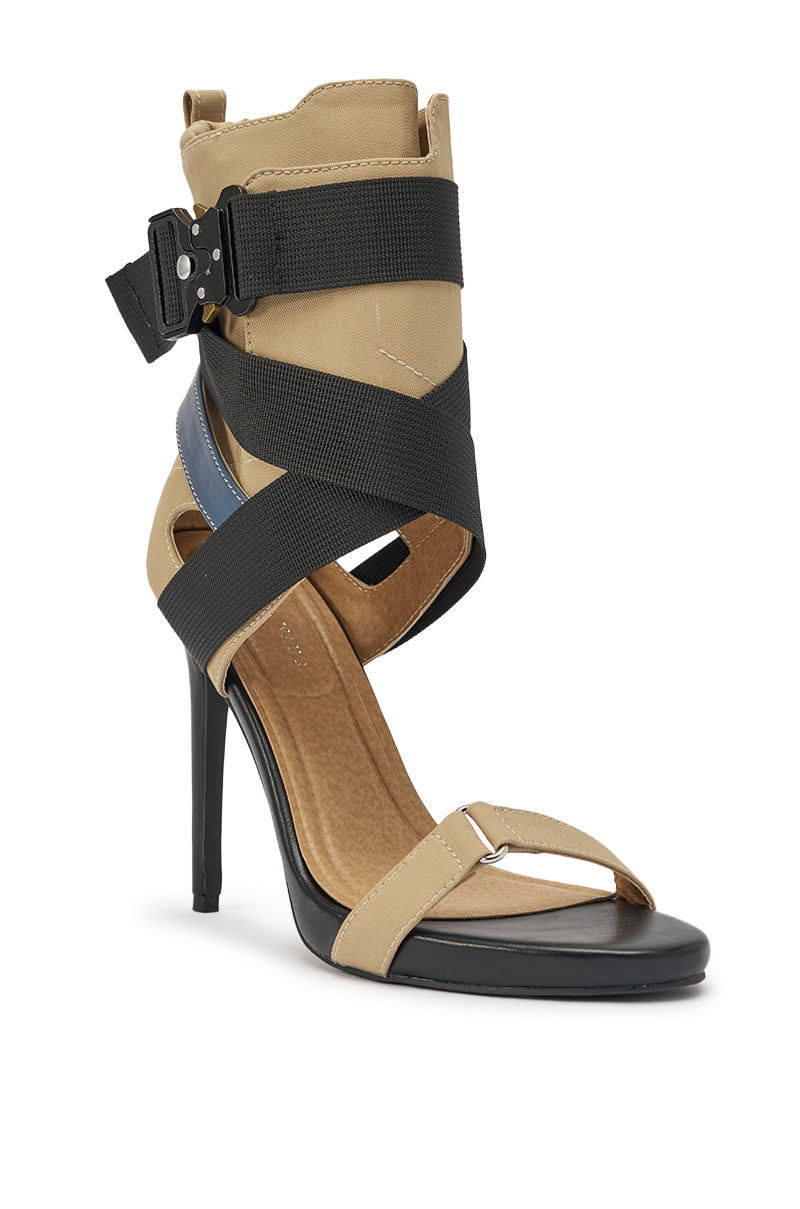AZALEA WANG KIVA KHAKI STILETTO SPORTY SANDAL
