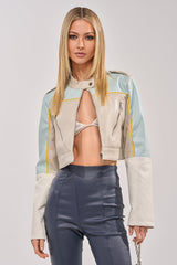 BETTER LUCK CROPPED MOTO IN LIGHT BLUE