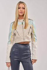BETTER LUCK CROPPED MOTO IN LIGHT BLUE