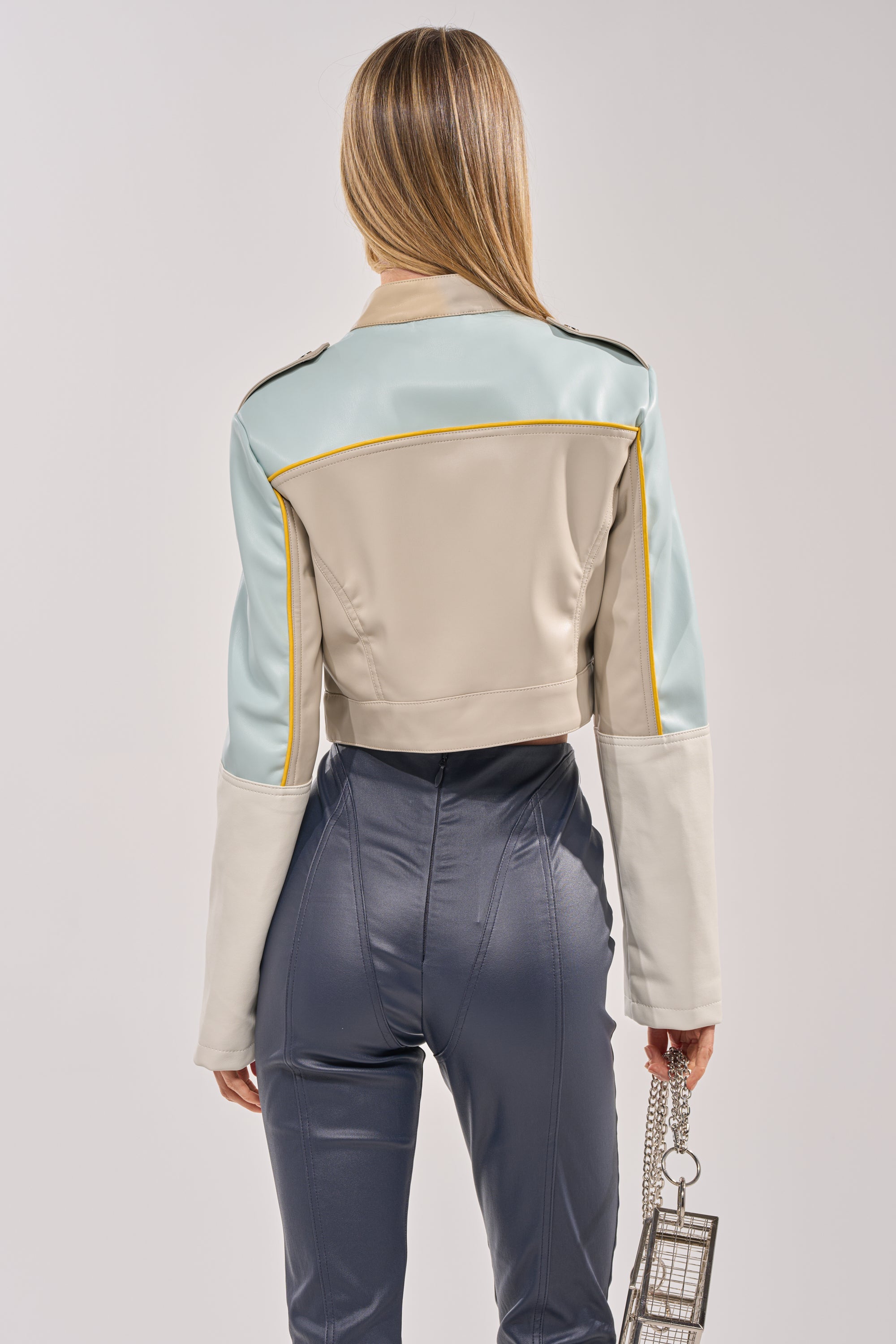 BETTER LUCK CROPPED MOTO IN LIGHT BLUE