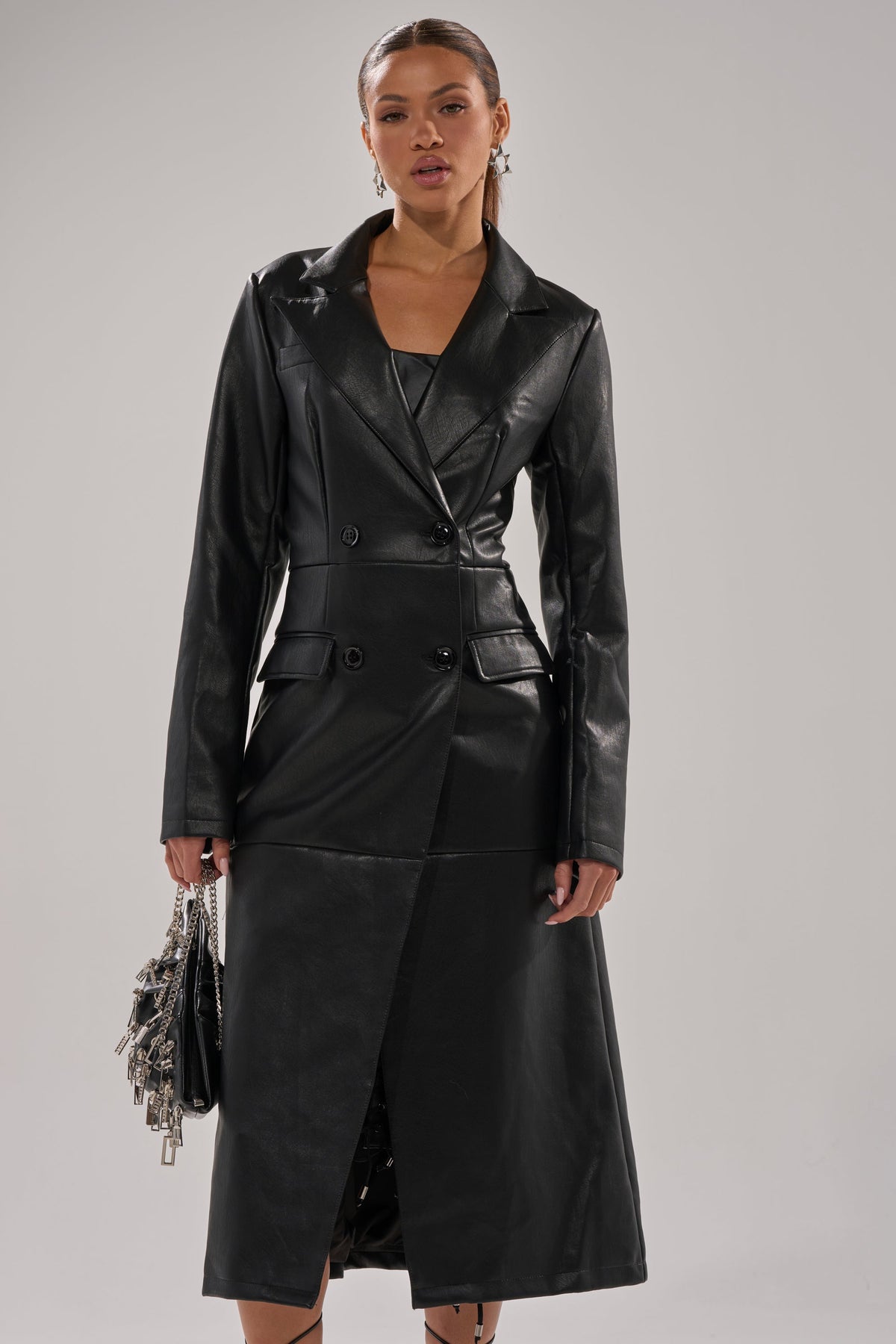 EASY DOES IT FAUX LEATHER TRENCH
