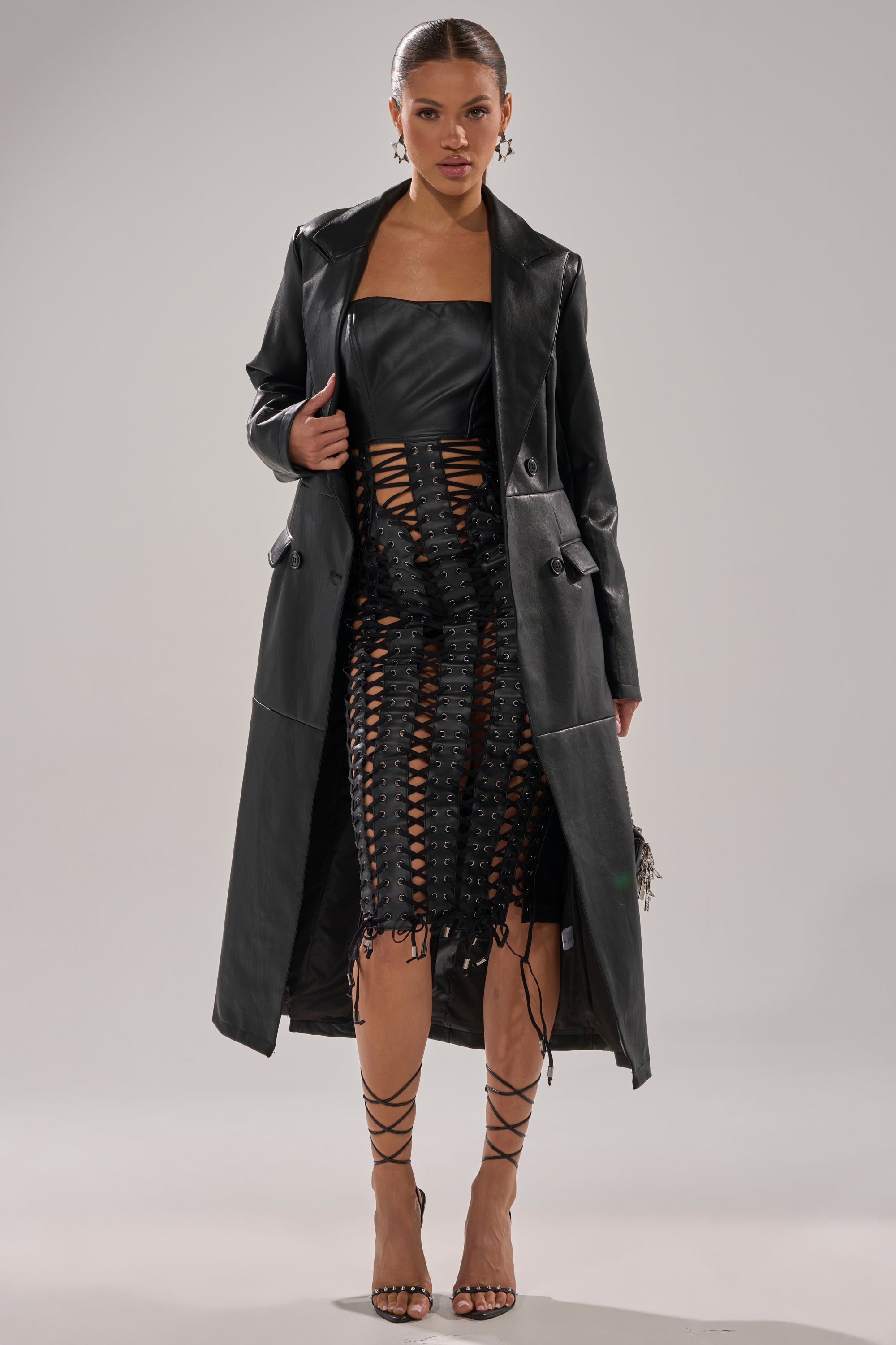 EASY DOES IT FAUX LEATHER TRENCH