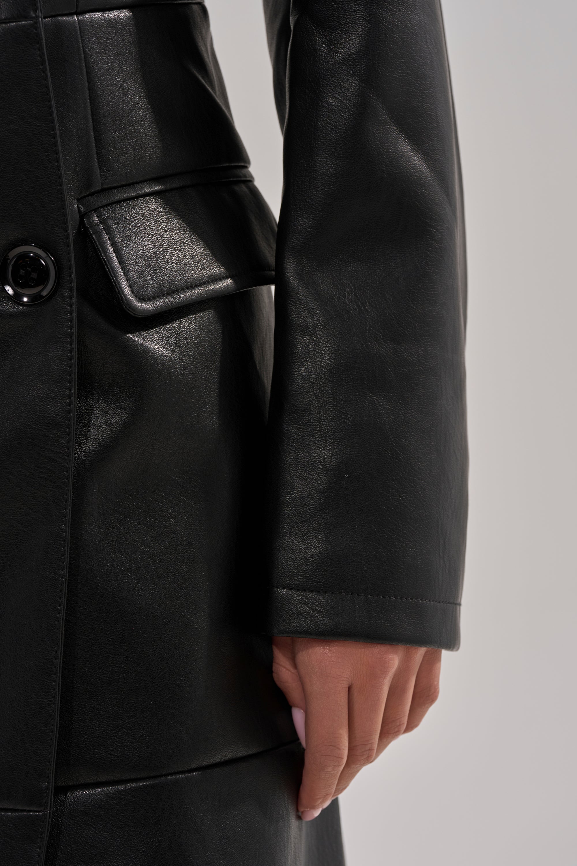 EASY DOES IT FAUX LEATHER TRENCH
