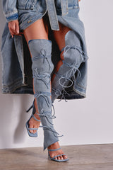 AZALEA WANG KRISTINE DENIM STILETTO GLADIATOR SANDAL