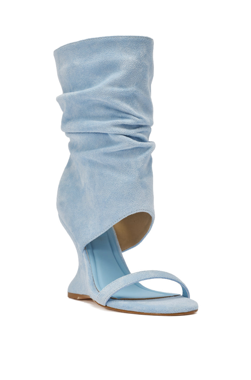 AZALEA WANG KYVELISA BLUE WEDGE OPEN TOE BOOTIE