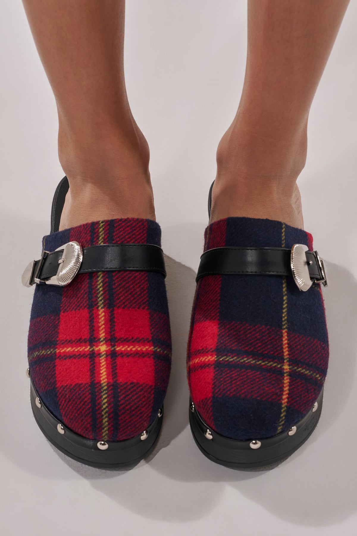 AZALEA WANG LATIFAH RED PLAID CHUNKY HEEL MULE