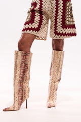 AZALEA WANG MADEYE NUDE SNAKE STILETTO BOOT