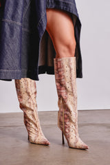 AZALEA WANG MADEYE NUDE SNAKE STILETTO BOOT